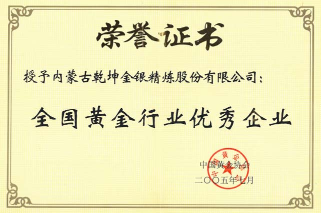 全國黃金行業優秀企業